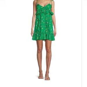 LUCKY BRAND Green Spagetti Straps  Mini Floral Dress Lined size XL